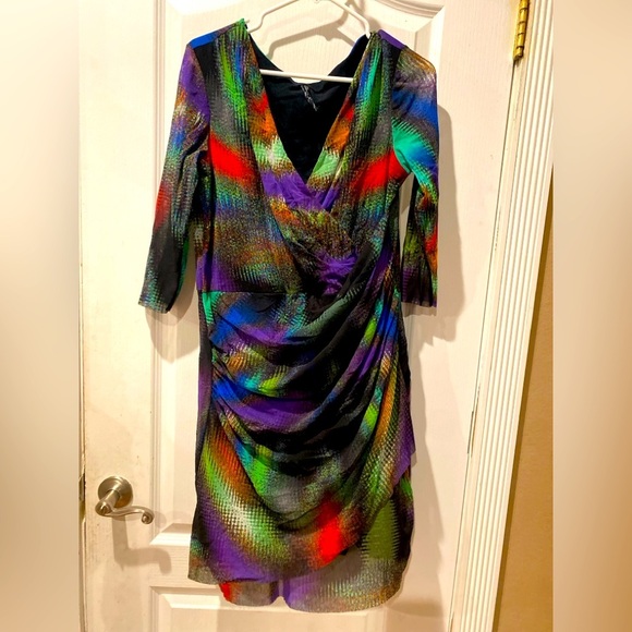 ELANA KATTAN Multicolor V-Neck Draped Faux Wrap Dress Size XL - Picture 1 of 5